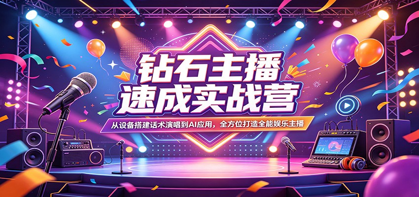 钻石主播速成实战营：从设备搭建话术演唱到AI应用，全方位打造全能娱乐主播-大川资源分享站