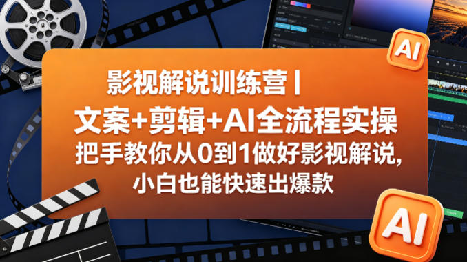 影视解说训练营｜文案+剪辑+AI全流程实操，把手教你从0到1做好影视解说，小白也能快速出爆款-大川资源分享站