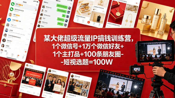 某大佬超级流量IP搞钱训练营，1个微信号+1万个微信好友+1个主打品+100条朋友圈-短视选题=100W-大川资源分享站