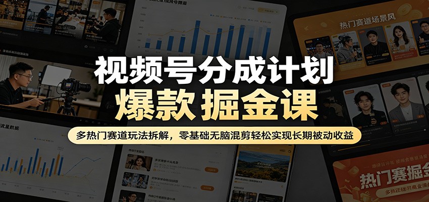 视频号分成计划爆款掘金课：多热门赛道玩法拆解，零基础无脑混剪轻松实现长期被动收益-大川资源分享站