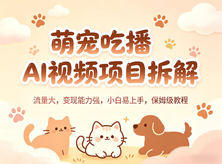 萌宠吃播AI视频项目拆解，流量大，变现能力强，小白易上手，保姆级教程-大川资源分享站