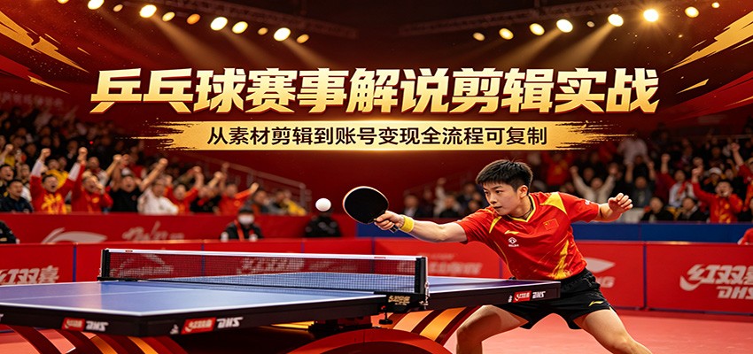 乒乓球赛事解说剪辑实战，从素材剪辑到账号变现全流程可复制-大川资源分享站