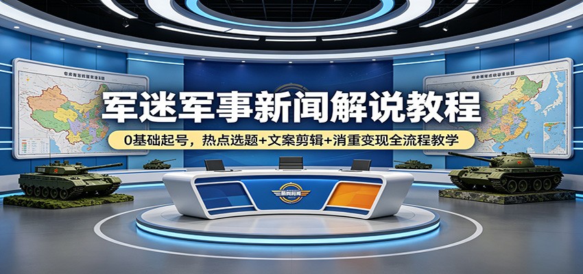 军迷军事新闻解说教程：0基础起号，热点选题+文案剪辑+消重变现全流程教学-大川资源分享站
