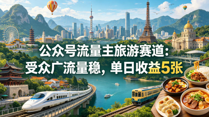 公众号流量主之旅游赛道，受众广+流量稳，平均单日收益5张+-大川资源分享站