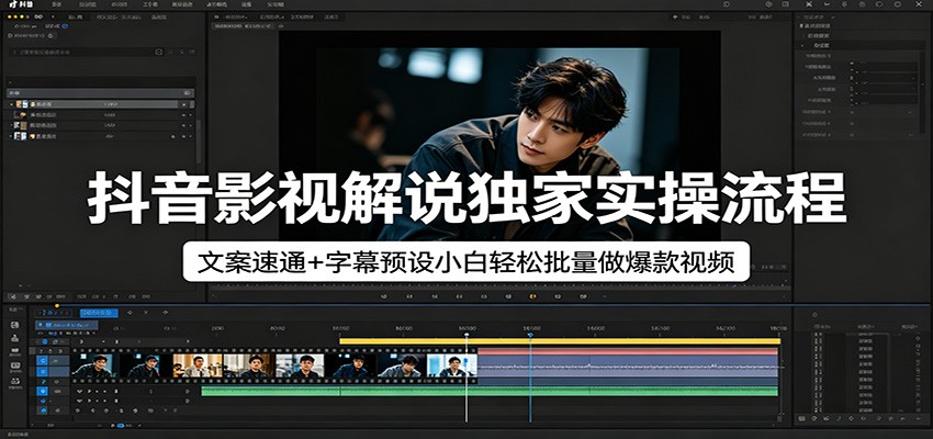 抖音影视解说独家实操流程，文案速通+字幕预设小白轻松批量做爆款视频-大川资源分享站