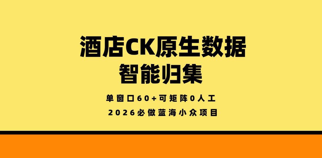 酒店CK原生数据智能归集，单窗口60+可矩阵0人工，2026必做蓝海小众项目【揭秘】-大川资源分享站
