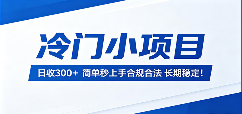 冷门小项目，日收300＋，简单秒上手合规合法，长期稳定！-大川资源分享站
