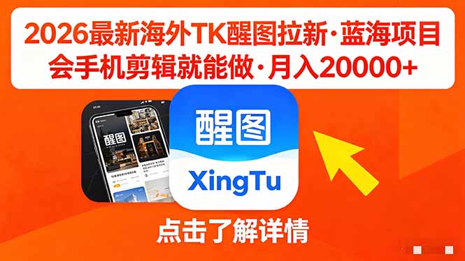 26年最新海外Tk醒图拉新,蓝海项目,会手机剪辑就可以做,月入20000+-大川资源分享站