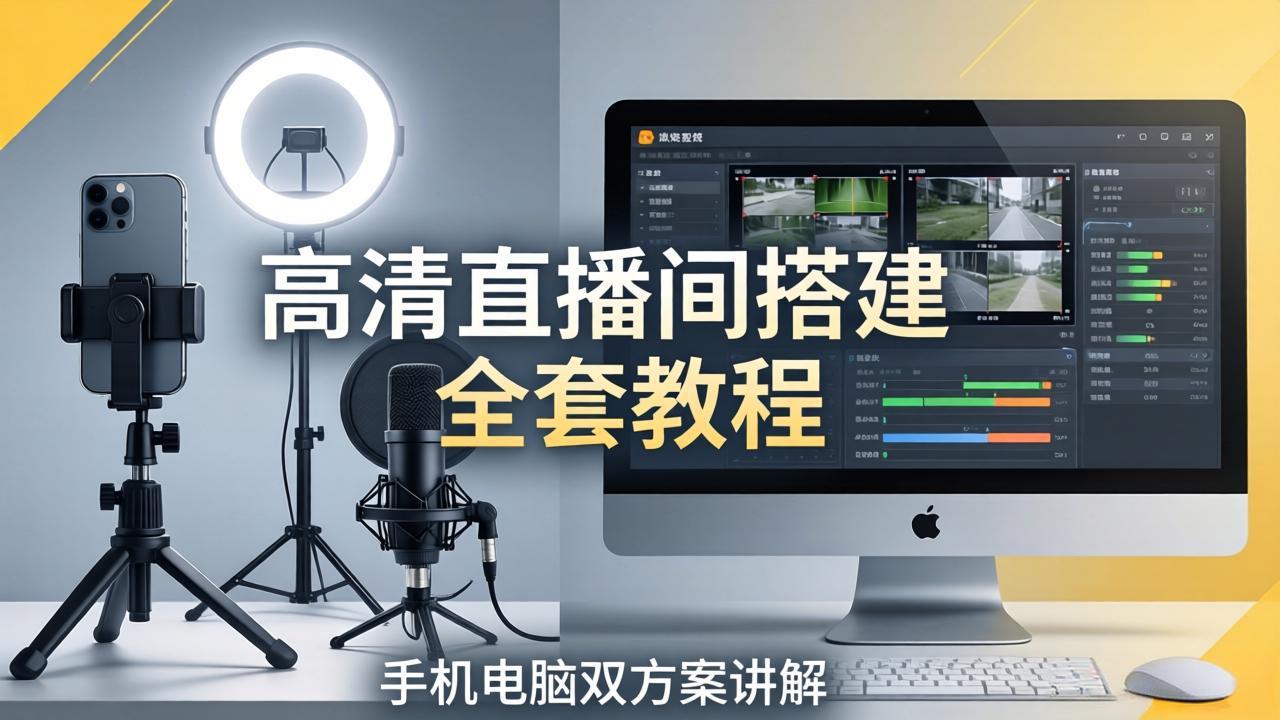 高清直播间搭建全套教程，手机电脑双方案讲解，设备选型调试多机位实操教学-大川资源分享站