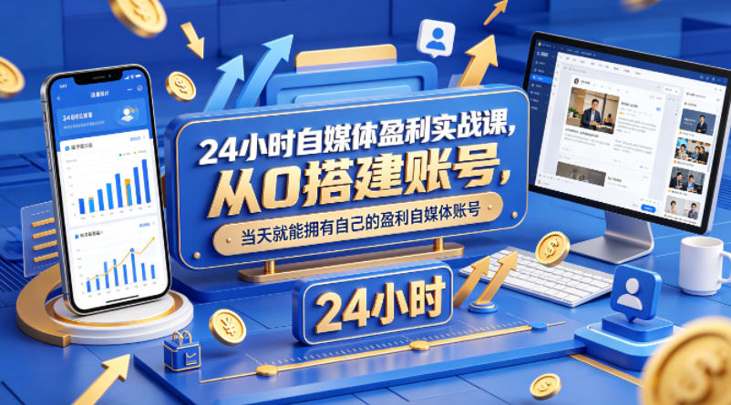 24小时自媒体盈利实战课，从0搭建账号，当天就能拥有自己的盈利自媒体账号-大川资源分享站