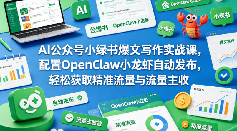 AI公众号小绿书爆文写作实战课，配置OpenClaw小龙虾自动发布，轻松获取精准流量与流量主收益-大川资源分享站