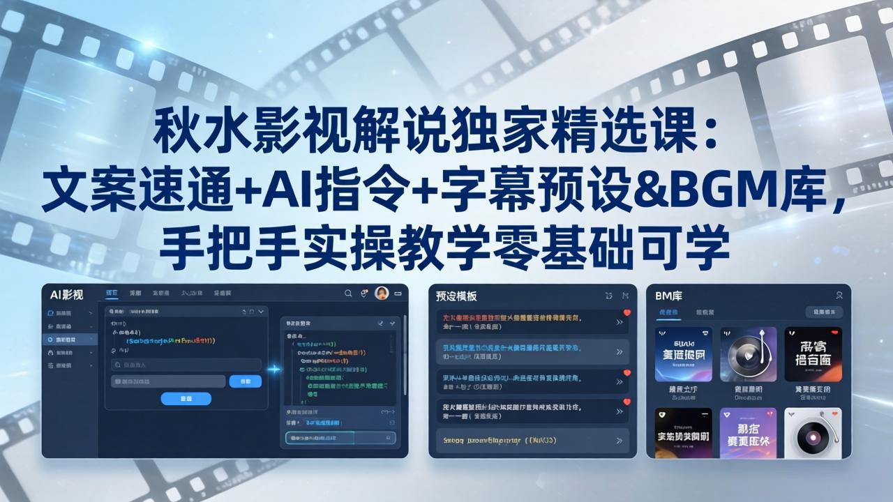 秋水影视解说独家精选课：文案速通+AI指令+字幕预设+BGM库，手把手实操教学零基础可学-大川资源分享站