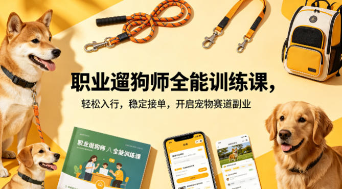 职业遛狗师全能训练课，轻松入行，稳定接单，开启宠物赛道副业-大川资源分享站