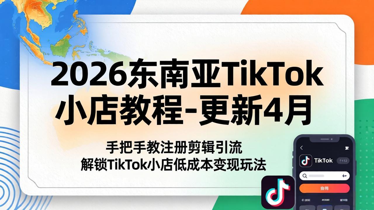 2026东南亚TikTok小店教程-更新4月，手把手教注册剪辑引流，解锁TikTok小店低成本变现玩法-大川资源分享站
