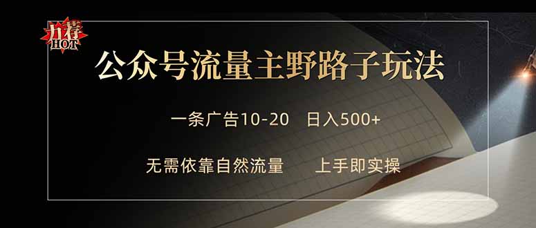 公众号流量主野路子玩法 单条广告10-20元 日入500+-大川资源分享站