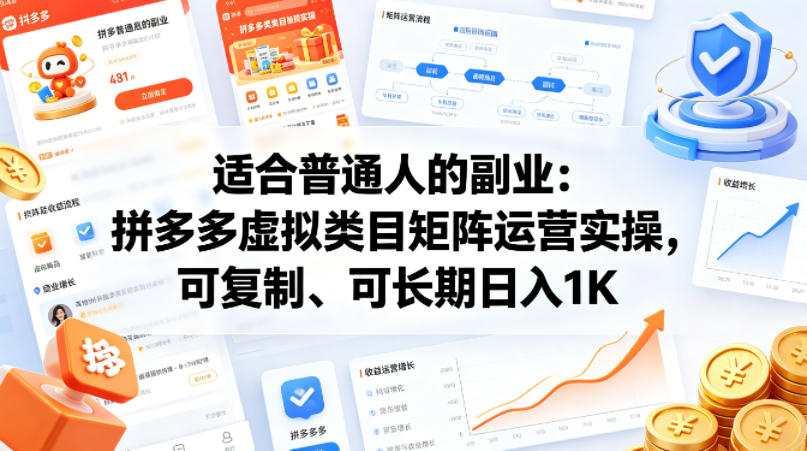 适合普通人的副业：拼多多虚拟类目矩阵运营实操，可复制、可长期日入1K【揭秘】-大川资源分享站