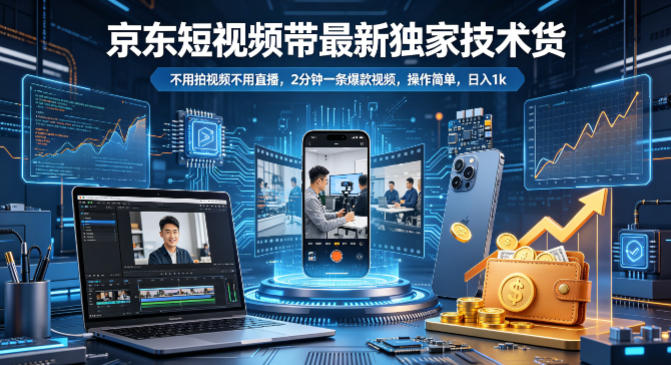 京东短视频带货最新独家技术，不用拍视频不用直播，2分钟一条爆款视频，操作简单，日入1k+【揭秘】-大川资源分享站