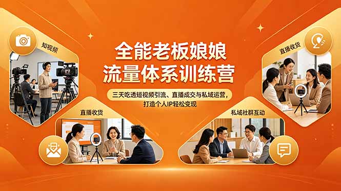 全能老板娘流量体系训练营，三天吃透短视频引流、直播成交与私域运营，打造个人IP轻松变现-大川资源分享站