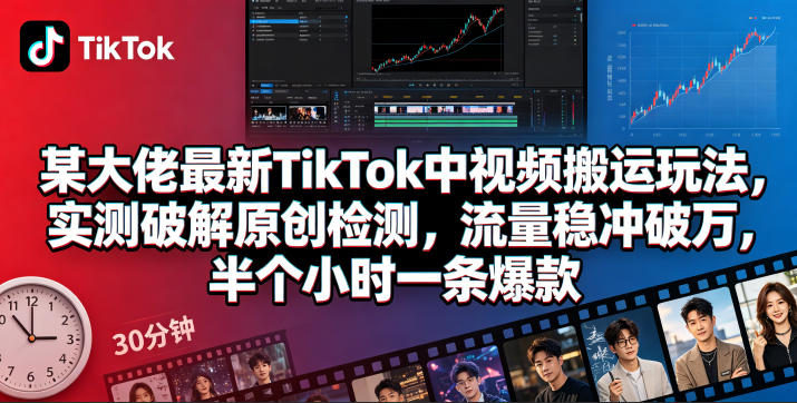 某大佬最新TikTok中视频搬运玩法，实测破解原创检测，流量稳冲破万，半个小时一条爆款-大川资源分享站