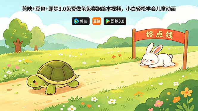 剪映+豆包+即梦3.0免费做龟兔赛跑绘本视频，小白轻松学会儿童动画-大川资源分享站