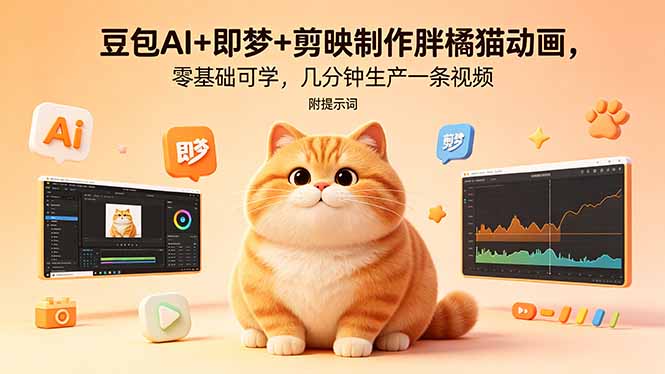 豆包AI+即梦+剪映制作胖橘猫动画，零基础可学，几分钟生产一条视频，附提示词-大川资源分享站