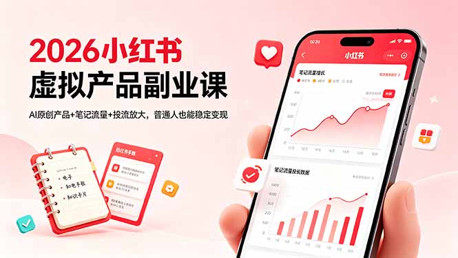 2026小红书虚拟产品副业课，AI原创产品+笔记流量+投流放大，普通人也能稳定变现-大川资源分享站
