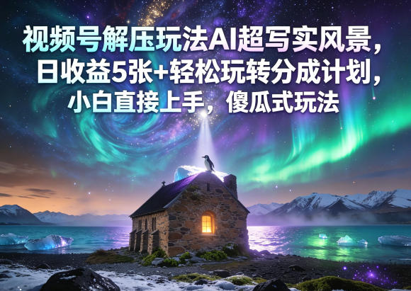 视频号解压玩法AI超写实风景，日收益5张+轻松玩转分成计划，小白直接上手，傻瓜式玩法-大川资源分享站