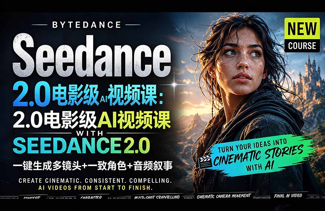 Seedance 2.0电影级AI视频课：一键生成多镜头+一致角色+音频叙事-大川资源分享站