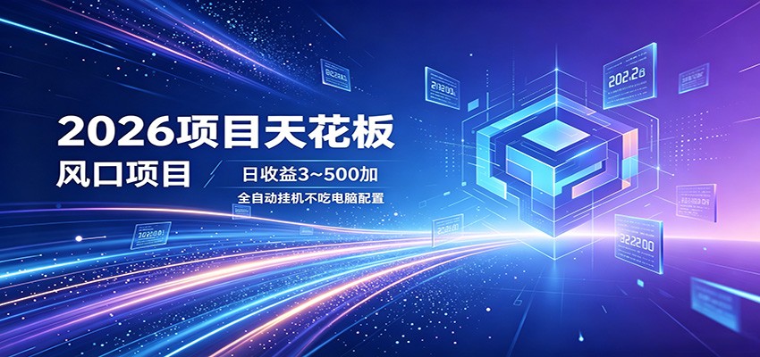2026项目天花板，风口项目，日收益3~500+全自动挂机，不吃配置-大川资源分享站