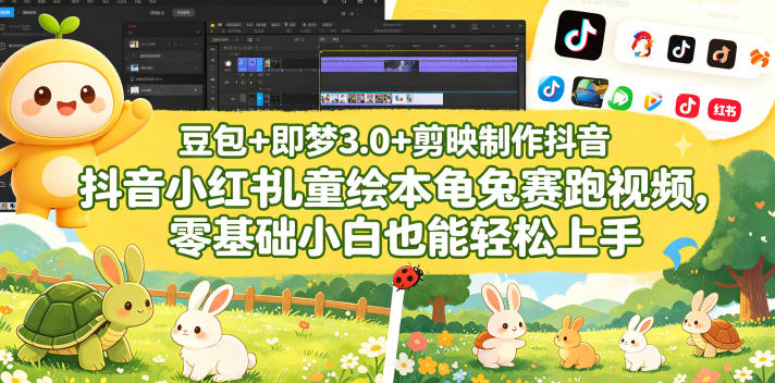豆包＋即梦3.0+剪映制作抖音小红书儿童绘本龟兔赛跑视频，零基础小白也能轻松上手-大川资源分享站
