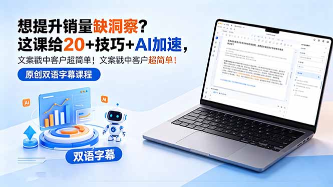 想提升销量缺洞察？这课给 20 + 技巧 + AI 加速，文案戳中客户超简单！【原创双语字幕】-大川资源分享站