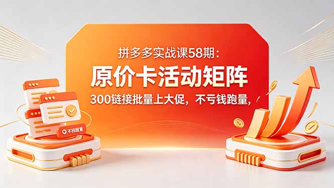 拼多多实战课58期：原价卡活动矩阵，300链接批量上大促，不亏钱跑量-大川资源分享站