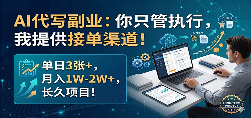 AI代写副业：你只管执行，我提供接单渠道！单日3张+，月入1W-2W+，长久项目-大川资源分享站