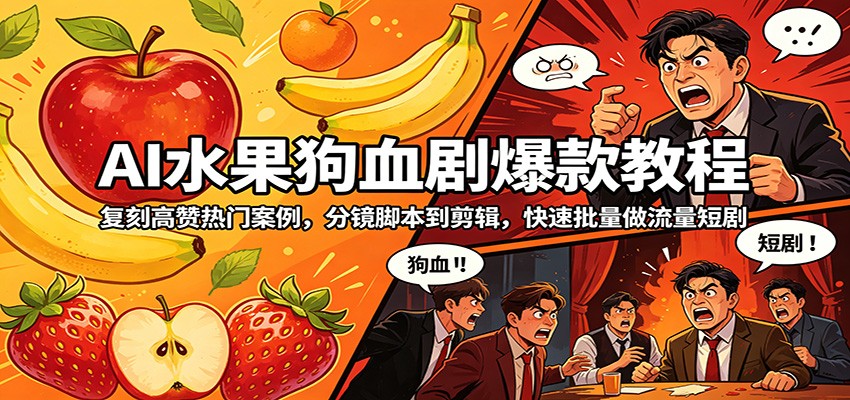 AI水果狗血剧爆款教程：复刻高赞热门案例，分镜脚本到剪辑，快速批量做流量短剧-大川资源分享站