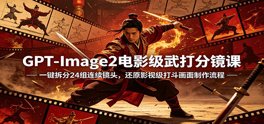 GPT-Image2电影级武打分镜课：一键拆分24组连续镜头，还原影视级打斗画面制作流程-大川资源分享站