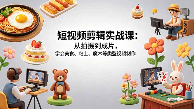 短视频剪辑实战课：从拍摄到成片，学会美食、粘土、魔术等类型视频制作-大川资源分享站