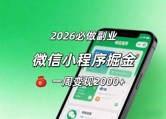 2026微信小程序掘金，简单好上手，一周变现2000+-大川资源分享站
