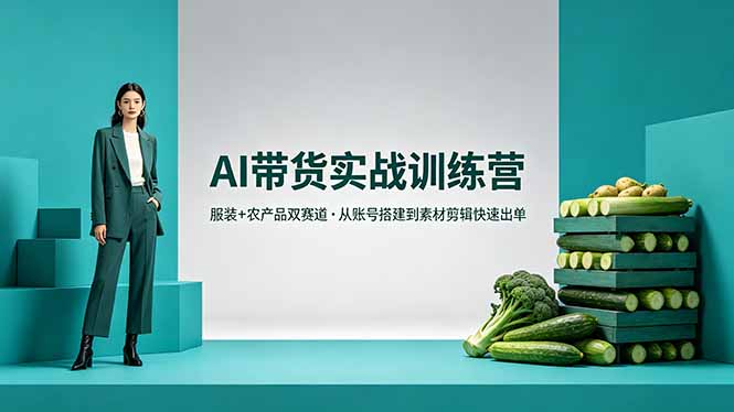 AI带货实战训练营，服装+农产品双赛道，从账号搭建到素材剪辑快速出单-大川资源分享站