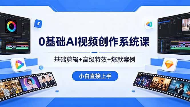 0基础AI视频创作系统课，基础剪辑+高级特效+爆款案例，小白直接上手-大川资源分享站