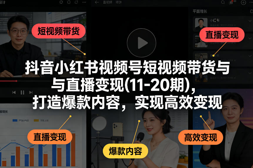 抖音小红书视频号短视频带货与直播变现(10-21期)，打造爆款内容，实现高效变现(更新05月08日)-大川资源分享站