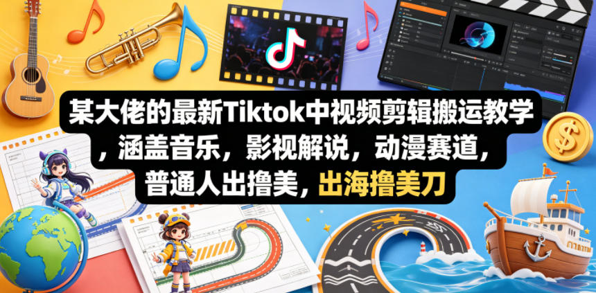 某大佬的最新Tiktok中视频剪辑搬运教学，涵盖音乐，影视解说，动漫赛道，普通人出海撸美刀-大川资源分享站