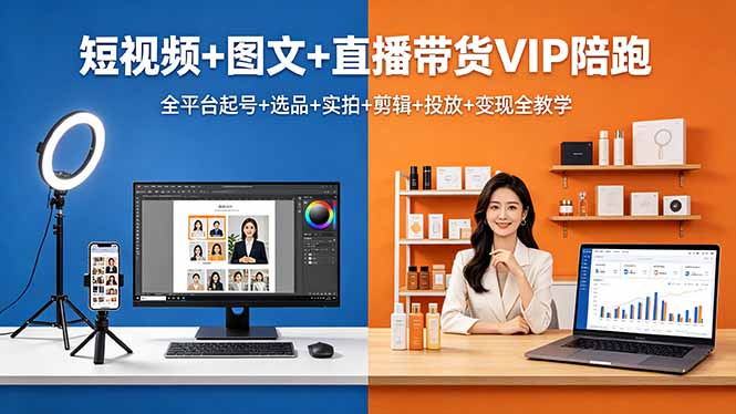 短视频+图文+直播带货VIP陪跑，全平台起号+选品+实拍+剪辑+投放+变现全教学-大川资源分享站