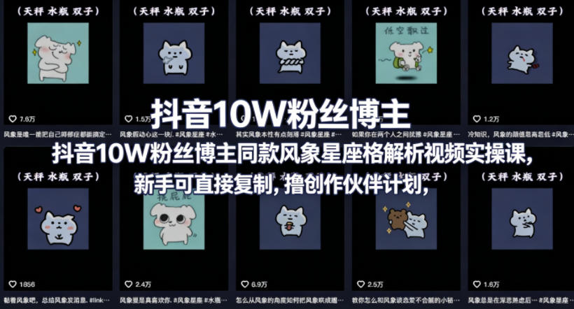 抖音10W粉丝博主同款星座性格解析视频实操课，新手可直接复制，撸创作伙伴计划，分成计划等-大川资源分享站