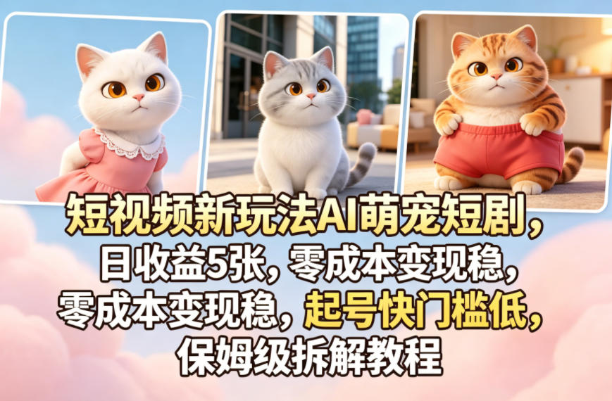 短视频新玩法AI萌宠短剧，日收益5张，零成本变现稳，起号快门槛低，保姆级拆解教程-大川资源分享站