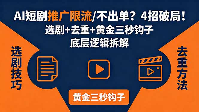 AI短剧推广总被限流、不出单？4招选剧+去重技巧+黄金三秒钩子，手把手拆解底层逻辑-大川资源分享站