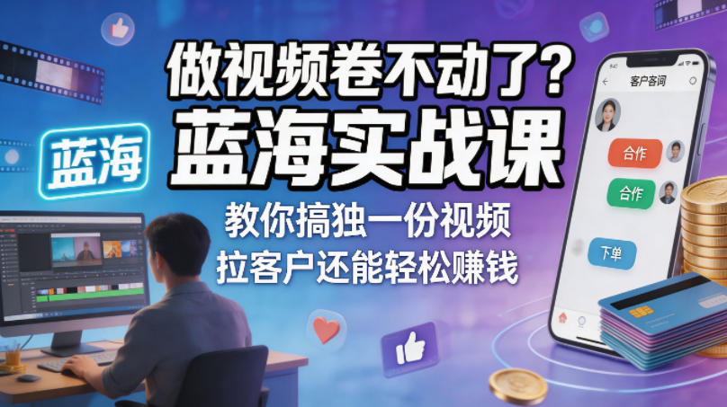 做视频卷不动了？蓝海实战课教你搞独一份视频，拉客户还能轻松賺钱！【原创双语字幕】-大川资源分享站