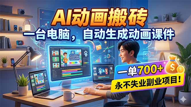 AI动画搬砖，一台电脑，自动生成动画课件，一单800+  永不失业副业项目！-大川资源分享站
