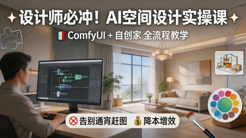 设计师必冲！AI空间设计实操课，ComfyUI+自创家全教学，告别通宵赶图，降本增效-大川资源分享站