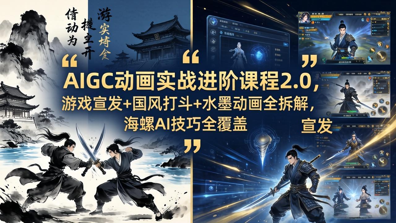 AIGC动画实战进阶课程2.0，游戏宣发+国风打斗+水墨动画全拆解，海螺AI技巧全覆盖-大川资源分享站