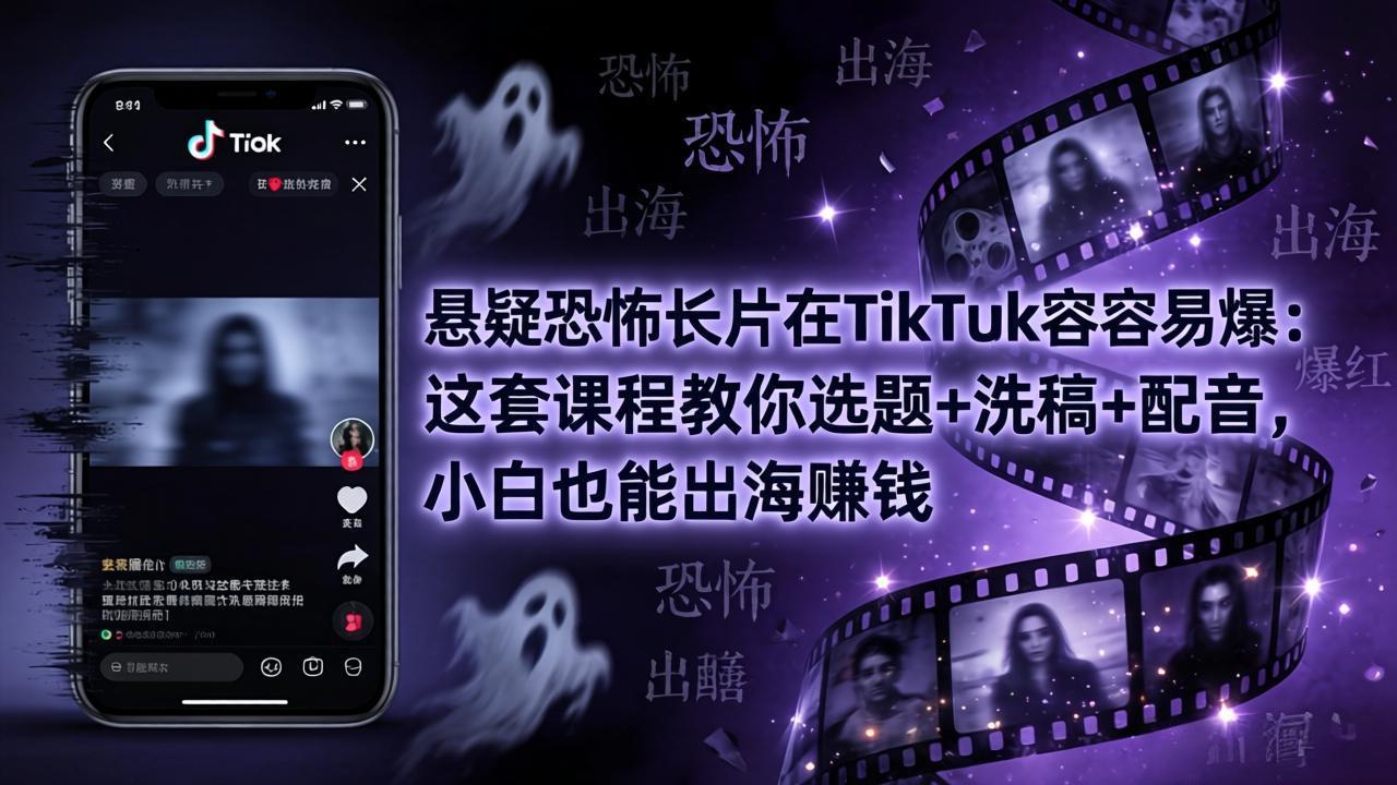 悬疑恐怖长片在TikTok最容易爆:这套课程教你选题+洗稿+配音,小白也能出海赚钱-大川资源分享站